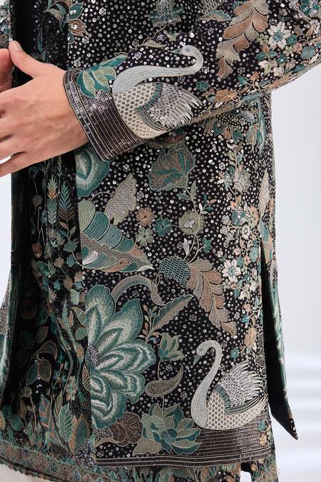 Buy Kasbah Black Georgette Embroidery Flora And Fauna Sherwani Online at Aza Fashions Buy_Kasbah_Black Georgette Embroidery Flora And Fauna Sherwani _Online_at_Aza_Fashions