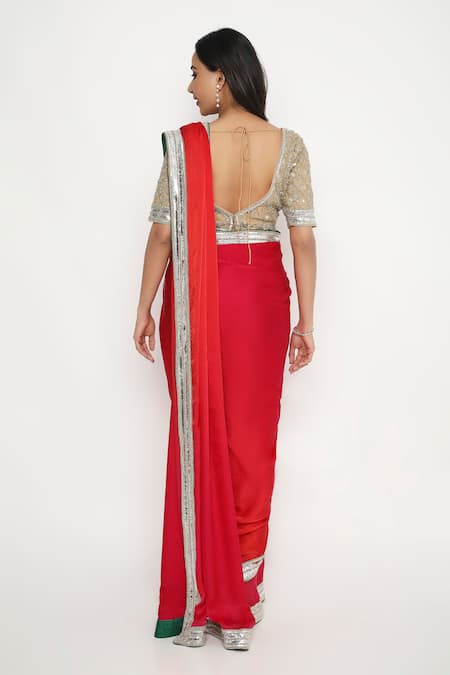 Shop Neha Mehra Red Satin Sequins Applique Embroidered Saree at Aza Fashions Shop_Neha Mehra_Red Satin Sequins Applique Embroidered Saree _at_Aza_Fashions