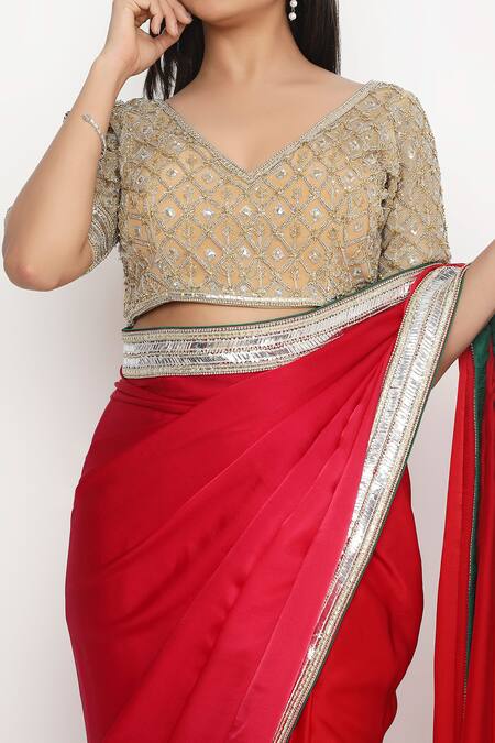 Shop Neha Mehra Red Satin Sequins Applique Embroidered Saree Online at Aza Fashions Shop_Neha Mehra_Red Satin Sequins Applique Embroidered Saree _Online_at_Aza_Fashions