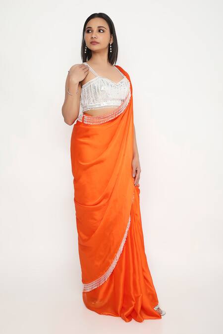 Buy Neha Mehra Orange Satin Crystals Tassel Embellished Saree Online at Aza Fashions Buy_Neha Mehra_Orange Satin Crystals Tassel Embellished Saree _Online_at_Aza_Fashions