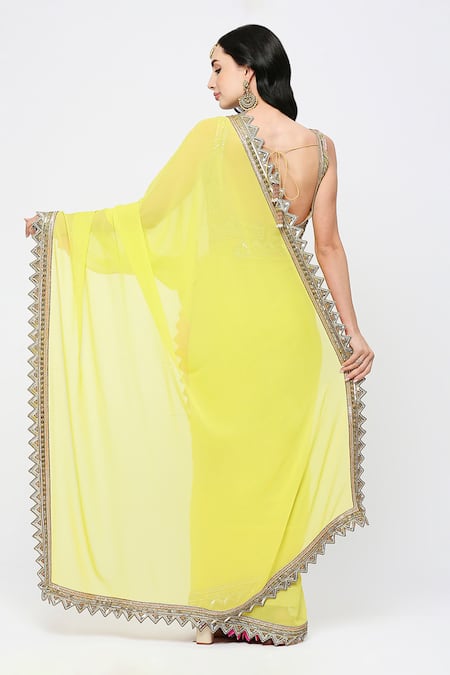 Shop Neha Mehra Green Georgette Cut Work, Sequins, Embroidery Zig Zag Cutwork Border Saree at Aza Fashions Shop_Neha Mehra_Green Georgette Cut Work, Sequins, Embroidery Zig Zag Cutwork Border Saree _at_Aza_Fashions