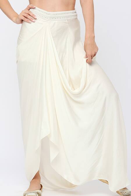 Neha Mehra_White Crepe, Modal Pearls, Sequins, Beads Embroidered Jacket Skirt Set _Online_at_Aza_Fashions