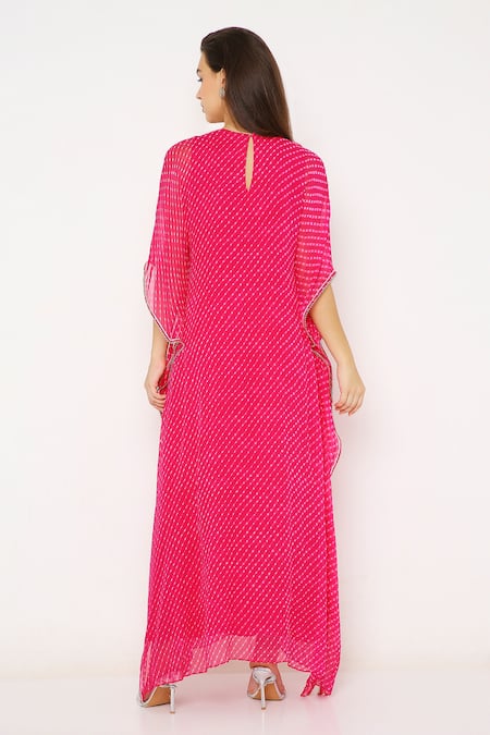 Neha Mehra Asymmetric Kaftan with Leheriya Pattern 