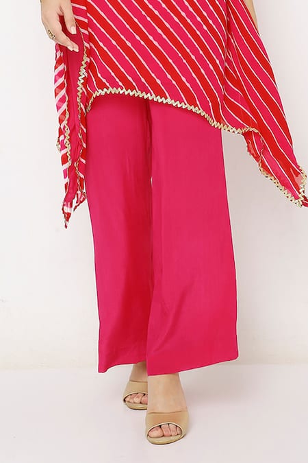 Shop_Neha Mehra_Pink Georgette Sequins, Embroidery V-neck Asymmetric Kaftan And Palazzo Set _Online_at_Aza_Fashions