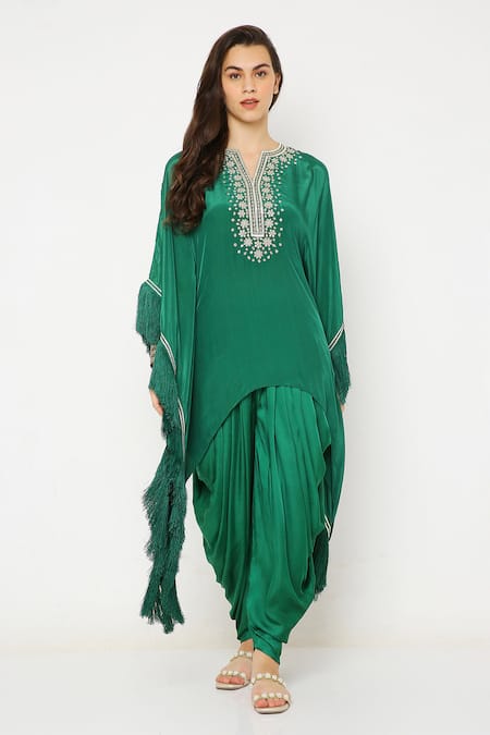 Neha Mehra Floral Embroidered Kaftan & Dhoti Pant Set 