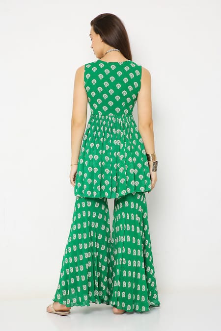 Neha Mehra Floral Hand Embroidered Tunic & Sharara Set 