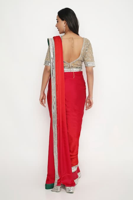 Neha Mehra Gold Jaal Embroidered Saree Blouse 