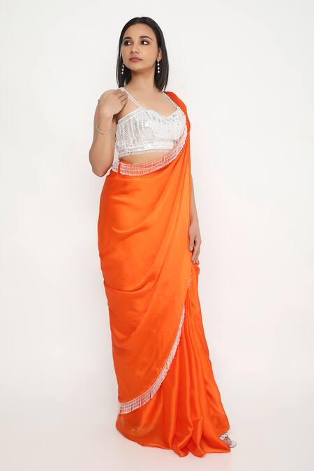 Buy_Neha Mehra_Silver Crepe Sequins, Crystals Sweetheart Neck And Nalki Embroidered Saree Blouse _Online_at_Aza_Fashions