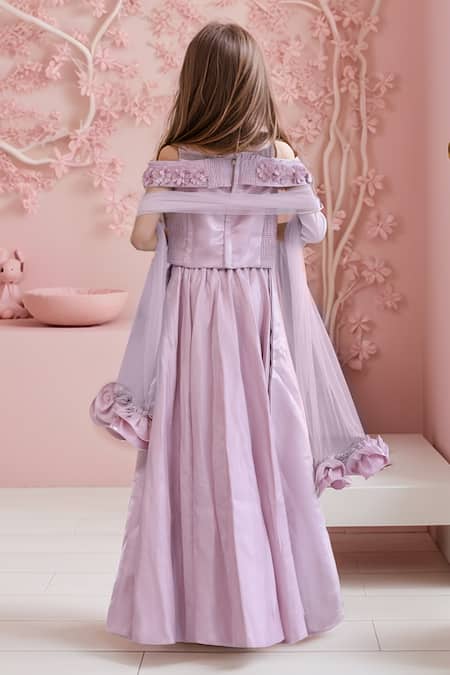 Petite Pomme Floral Applique Crop Top & Lehenga Set 