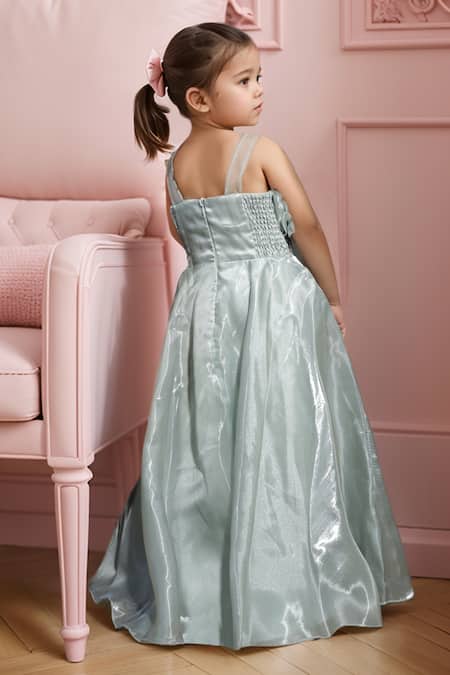 Petite Pomme Pista Green Sequin Embroidered Gown 