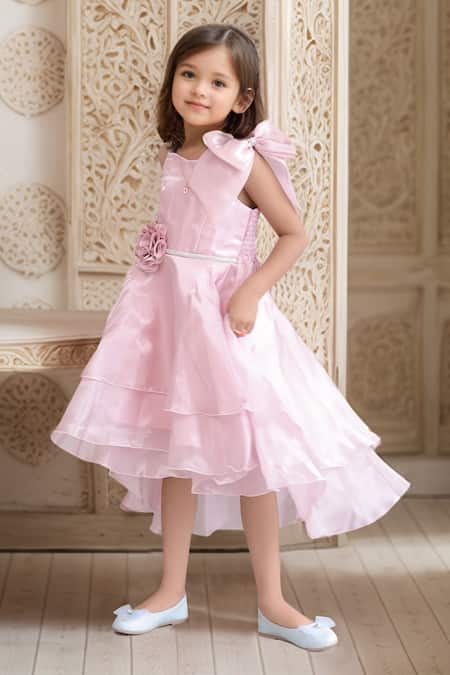 Petite Pomme Pink Cotton, Polyester Bows, Fabric Flowers Floral Applique Frock Online at Aza Fashions Petite Pomme_Pink Cotton, Polyester Bows, Fabric Flowers Floral Applique Frock _Online_at_Aza_Fashions