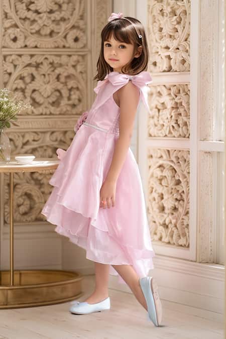 Buy Petite Pomme Pink Cotton, Polyester Bows, Fabric Flowers Floral Applique Frock Online at Aza Fashions Buy_Petite Pomme_Pink Cotton, Polyester Bows, Fabric Flowers Floral Applique Frock _Online_at_Aza_Fashions