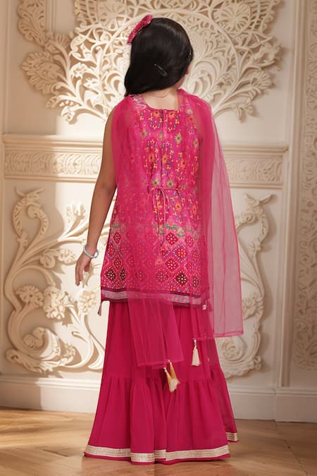 Shop Petite Pomme Pink Cotton, Chiffon Tassels Thread Sequin Embroidered Kurta Set at Aza Fashions Shop_Petite Pomme_Pink Cotton, Chiffon Tassels Thread Sequin Embroidered Kurta Set_at_Aza_Fashions