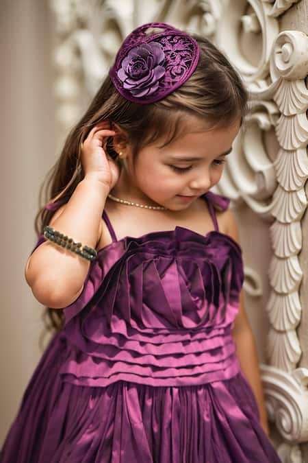 Buy_Petite Pomme_Wine Taffeta Fabric Flowers Applique High-low Gown_Online_at_Aza_Fashions