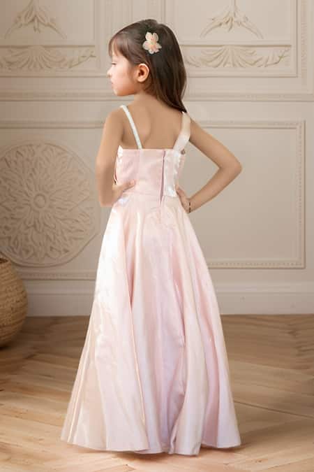 Shop_Samyukta Singhania_Pink Cotton Stones Embellished One Shoulder Gown _at_Aza_Fashions