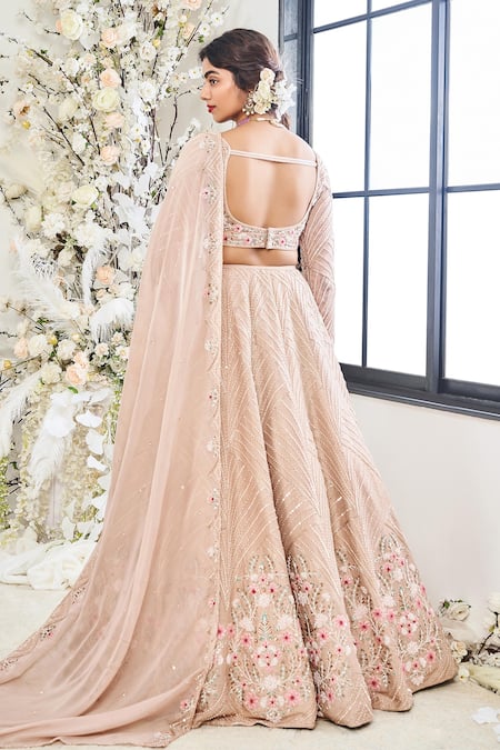 Disha Muchhala Rusty Beige Fleur Embroidered Lehenga Set 