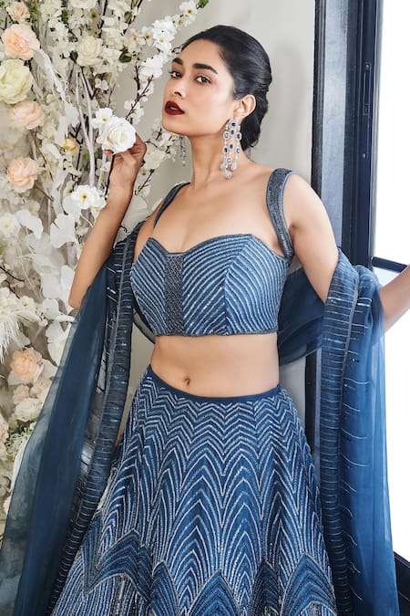 Disha Muchhala_Blue Silk, Organza Cut Work, Sequins, Embroidery Ray Bridal Lehenga Set _at_Aza_Fashions