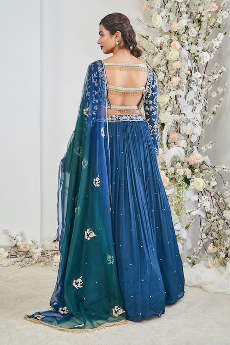 Disha Muchhala Teal Blue Embroidered Bridal Lehenga Set 