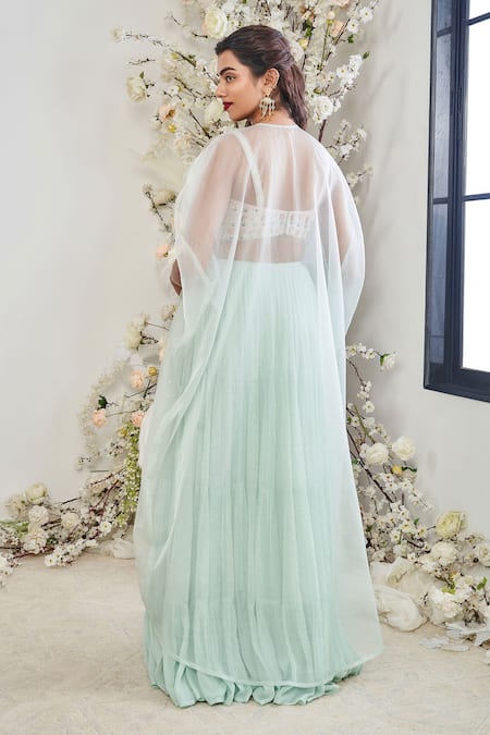 Disha Muchhala Scallop Pearl Embroidered Cape & Skirt Set 