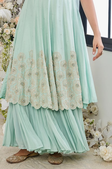 Disha Muchhala Blue Silk, Georgette, Linen Cut Work, Sequins, Gardenia Anarkali And Sharara Set Online at Aza Fashions Disha Muchhala_Blue Silk, Georgette, Linen Cut Work, Sequins, Gardenia Anarkali And Sharara Set _Online_at_Aza_Fashions