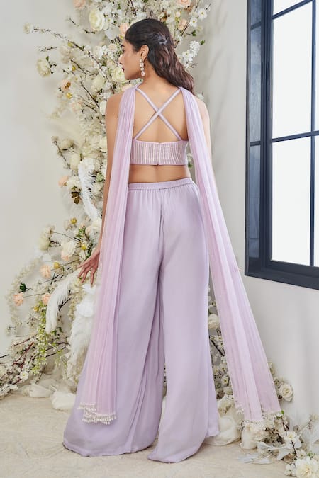 Disha Muchhala Cutdana Pearl Embroidered Blouse & Pant Set 