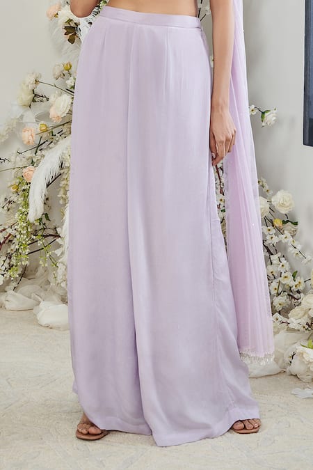 Disha Muchhala_Purple Silk, Net, Linen Cut Work, Pearls, Cutdana Embroidered Blouse And Pant Set _Online_at_Aza_Fashions