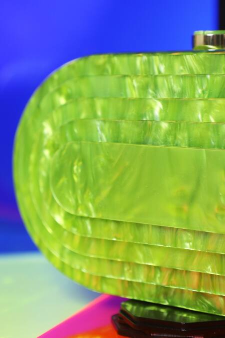 Shop_Be Chic_Green Neon 3d Textured Oval Clutch_Online_at_Aza_Fashions