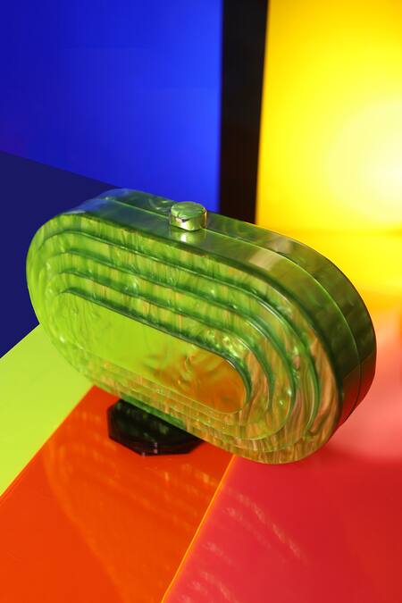 Be Chic_Green Neon 3d Textured Oval Clutch_at_Aza_Fashions