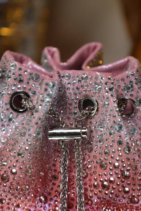 Be Chic_Pink Crystals Embellished Ombre Potli _Online_at_Aza_Fashions