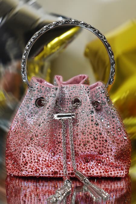 Buy_Be Chic_Pink Crystals Embellished Ombre Potli _Online_at_Aza_Fashions