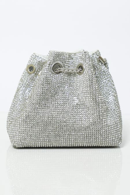 Be Chic Crystal Embellished Silver Potli 