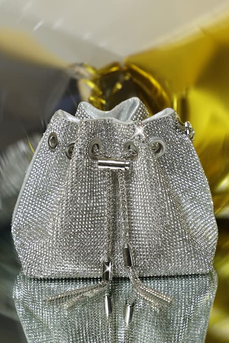 Be Chic_Silver Crystals Embellished Potli _Online_at_Aza_Fashions