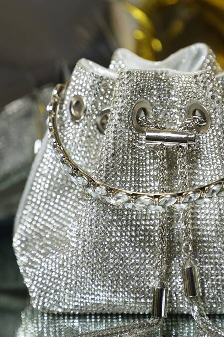 Buy_Be Chic_Silver Crystals Embellished Potli _Online_at_Aza_Fashions