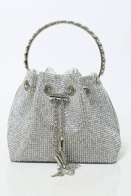 Be Chic_Silver Crystals Embellished Potli _at_Aza_Fashions