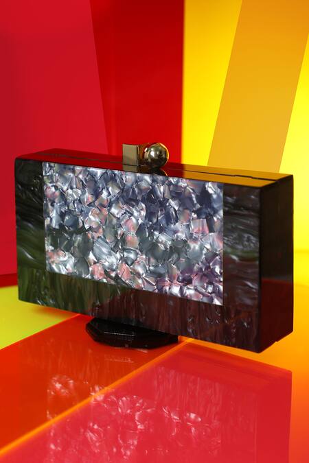 Be Chic_Black Marble Textured Square Clutch _Online_at_Aza_Fashions
