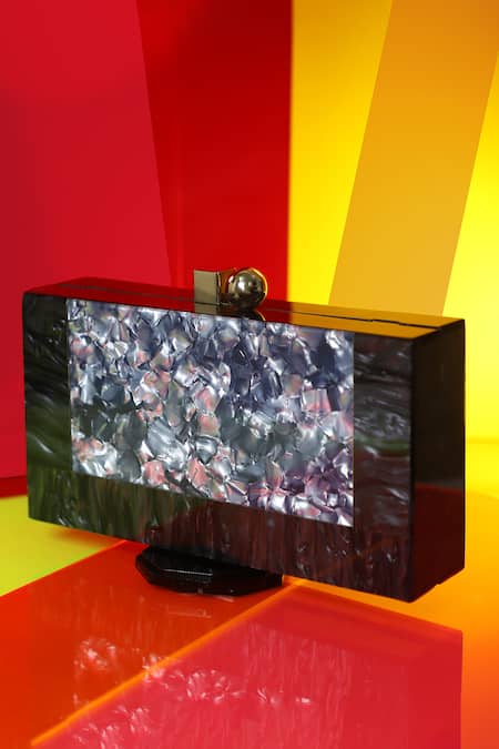 Buy_Be Chic_Black Marble Textured Square Clutch _Online_at_Aza_Fashions