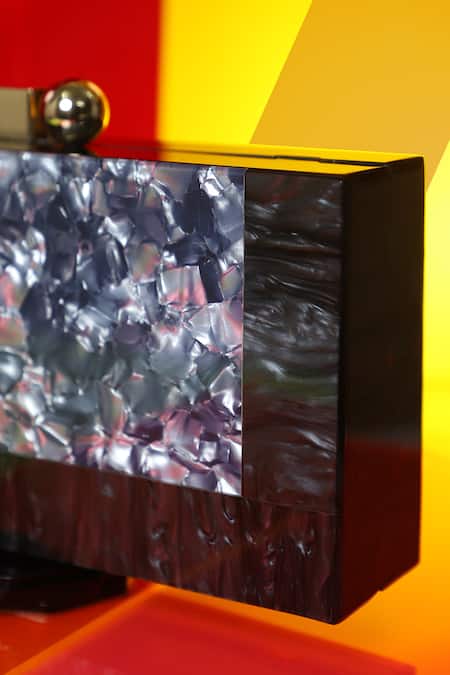 Be Chic_Black Marble Textured Square Clutch _at_Aza_Fashions