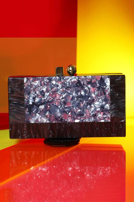 Buy_Be Chic_Black Marble Textured Square Clutch 