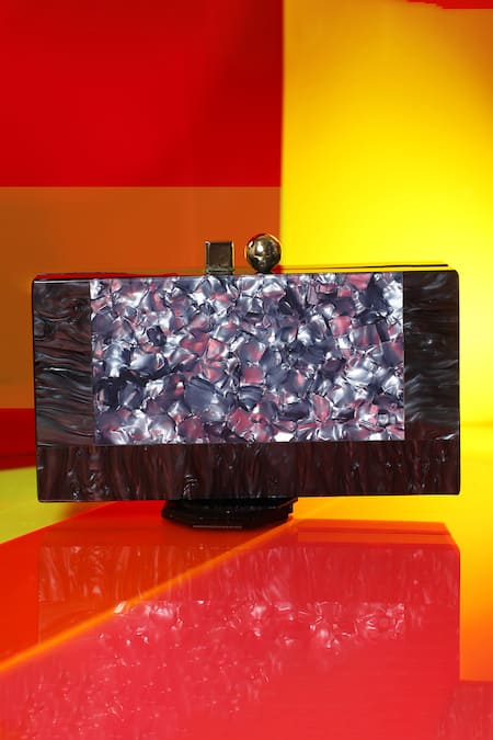 Shop_Be Chic_Black Marble Textured Square Clutch 