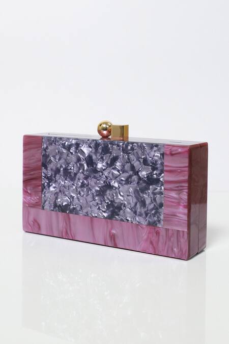 Buy_Be Chic_Purple Cut Work Ice Crack Resin Box Clutch_Online_at_Aza_Fashions