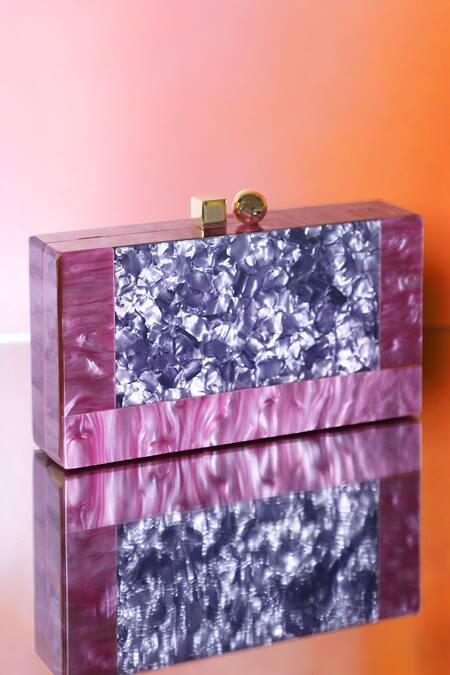 Shop_Be Chic_Purple Cut Work Ice Crack Resin Box Clutch
