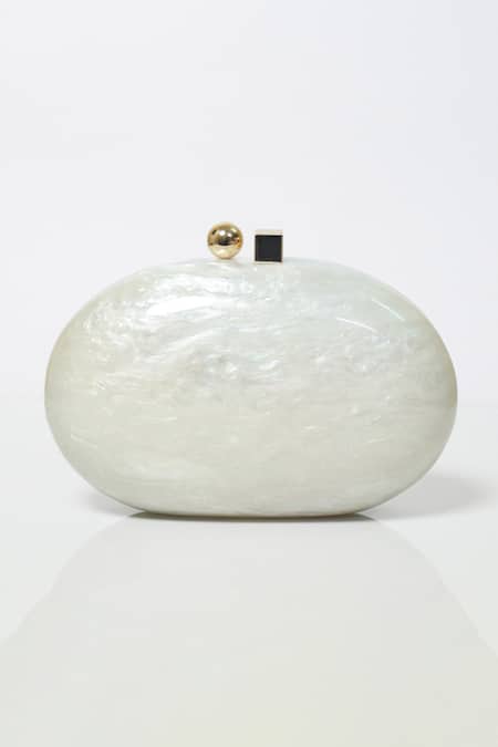 Be Chic Ivory Metal Clasp Oval Clutch 