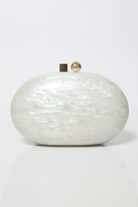 Buy_Be Chic_Ivory Metal Clasp Oval Clutch _Online_at_Aza_Fashions