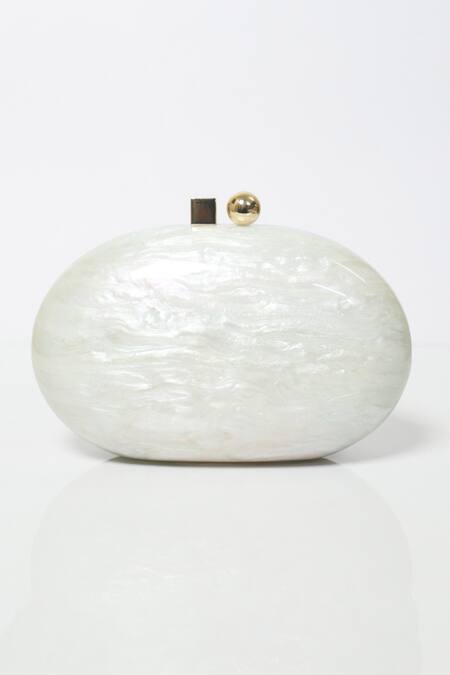 Shop_Be Chic_Ivory Metal Clasp Oval Clutch _Online_at_Aza_Fashions