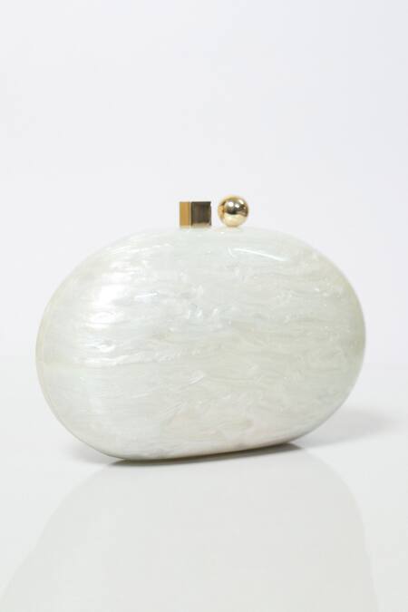 Be Chic_Ivory Metal Clasp Oval Clutch _at_Aza_Fashions
