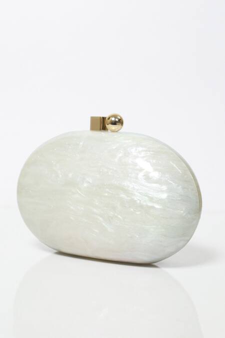 Buy_Be Chic_Ivory Metal Clasp Oval Clutch 