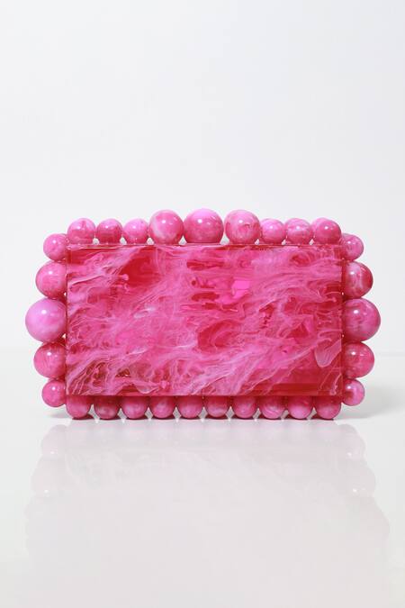 Shop Be Chic Pink Pearls Marble Pattern Clutch at Aza Fashions Shop_Be Chic_Pink Pearls Marble Pattern Clutch_at_Aza_Fashions