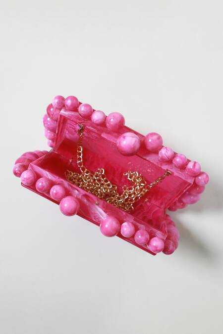 Shop Be Chic Pink Pearls Marble Pattern Clutch Online at Aza Fashions Shop_Be Chic_Pink Pearls Marble Pattern Clutch_Online_at_Aza_Fashions