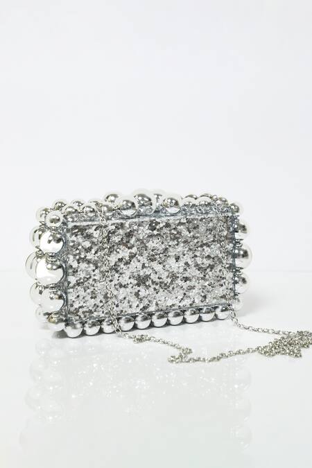 Be Chic_Silver Pearls Textured Designer Clutch_at_Aza_Fashions
