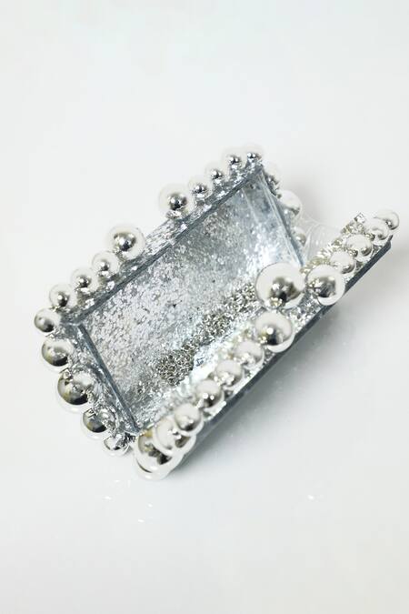 Buy_Be Chic_Silver Pearls Textured Designer Clutch